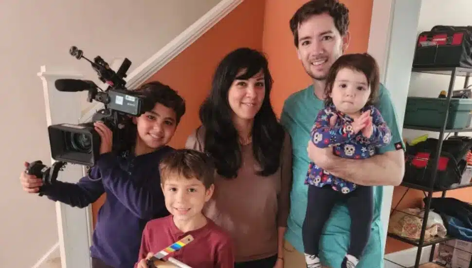 Appearing on HGTV’s “House Hunters,” are Norwood’s Villar-Nugent family, (from left) Jovin Mills (with camera), Luka Mills, Luci Villar, Ryan Nugent and Kara Nugent.