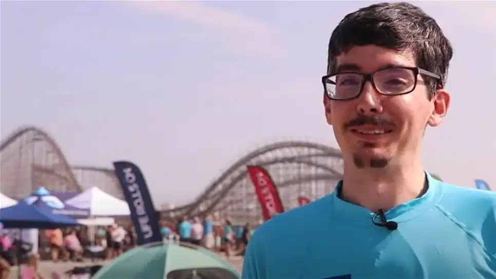 Jack Cavanaugh at the "They Will Surf Again" event on a Wildwood beach.