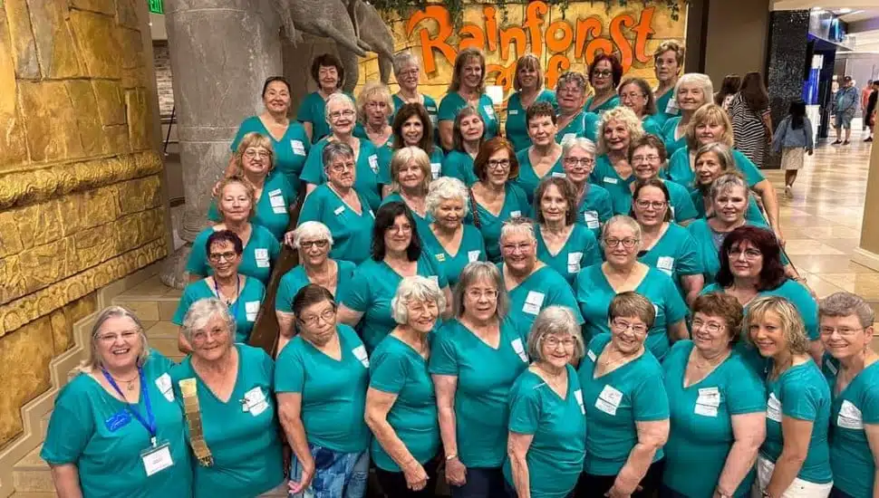 A group picture of women named "Linda" taken at a recent L.I.N.D.A. Club Convention in Niagara Falls.
