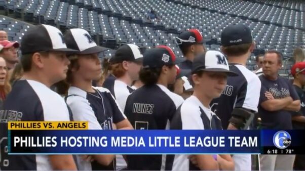 Members of the Media Little League team at Citizen's Bank Park in Philadelphia.