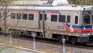 A SEPTA train in Swarthmore.