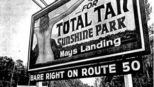 A highway billboard for Sunshine Park nudist resort. The photo appeared in the Atlantic County Record on May 26, 1977.