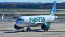A Frontier Airline airplane at the BWI airport.
