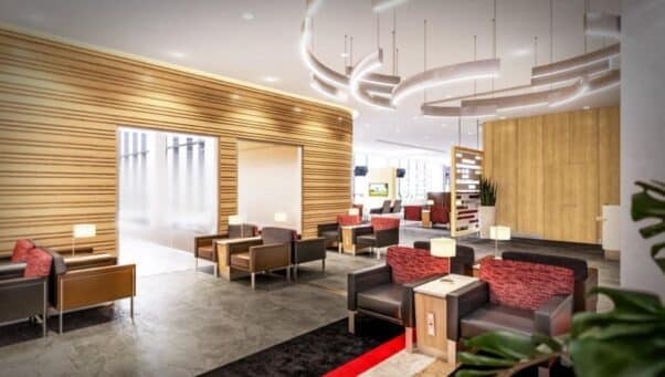 A look at what the lounge area of American Airlie's Flagship Lounge at Philadelphia International Airport would look like.