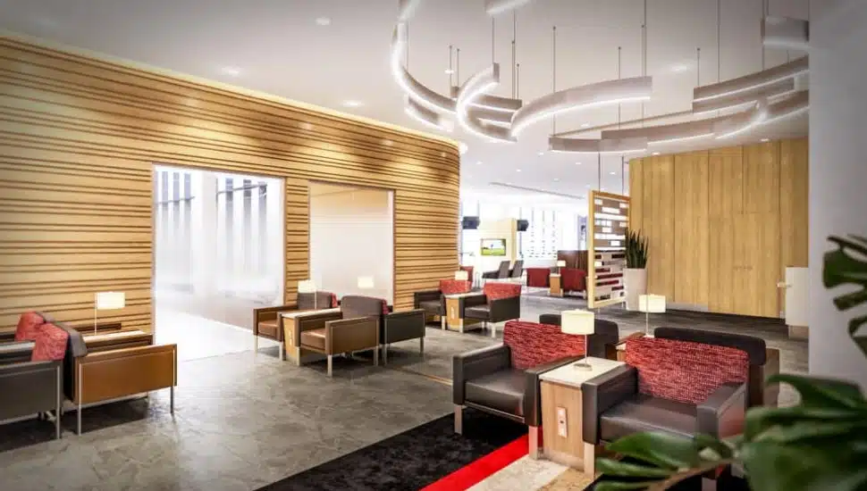 A look at what the lounge area of American Airline's Flagship Lounge at Philadelphia International Airport looks like.