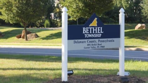 The community sign for Bethel Township in Delaware County