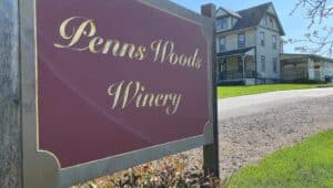 The entrance and sign at Penns Woods Winery in Chadds Ford.