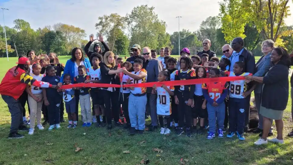The ribbon cutting Thursday at Upland Park