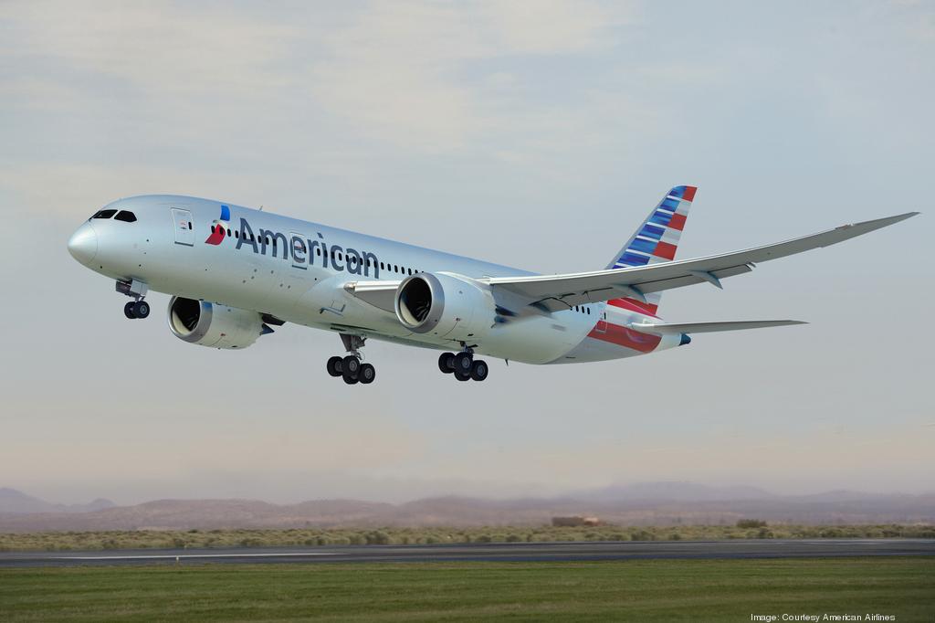 An American Airlines plane taking off from Philadelphia International Airport.