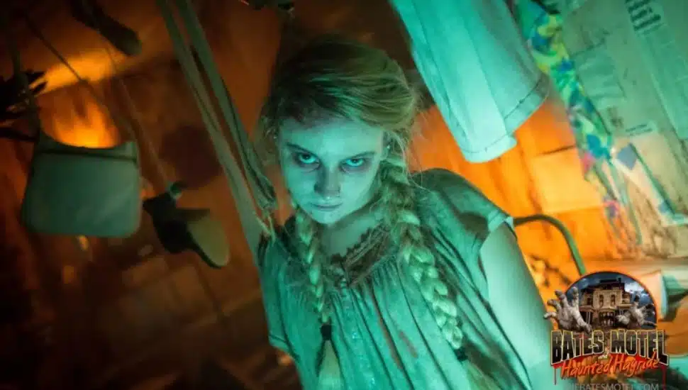 Creepy girl at the Bates Motel and Haunted Hayride attraction in Glen Mills.