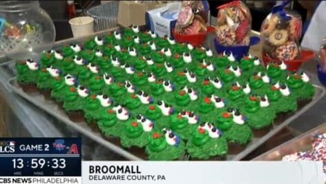 The Phillies Phanatic cupcakes shown here are a popular Phillies-related baked good being sold at Jacquette's Bakery in Broomall.
