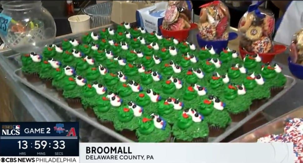 The Phillies Phanatic cupcakes shown here are a popular Phillies-related baked good being sold at Jacquette's Bakery in Broomall.