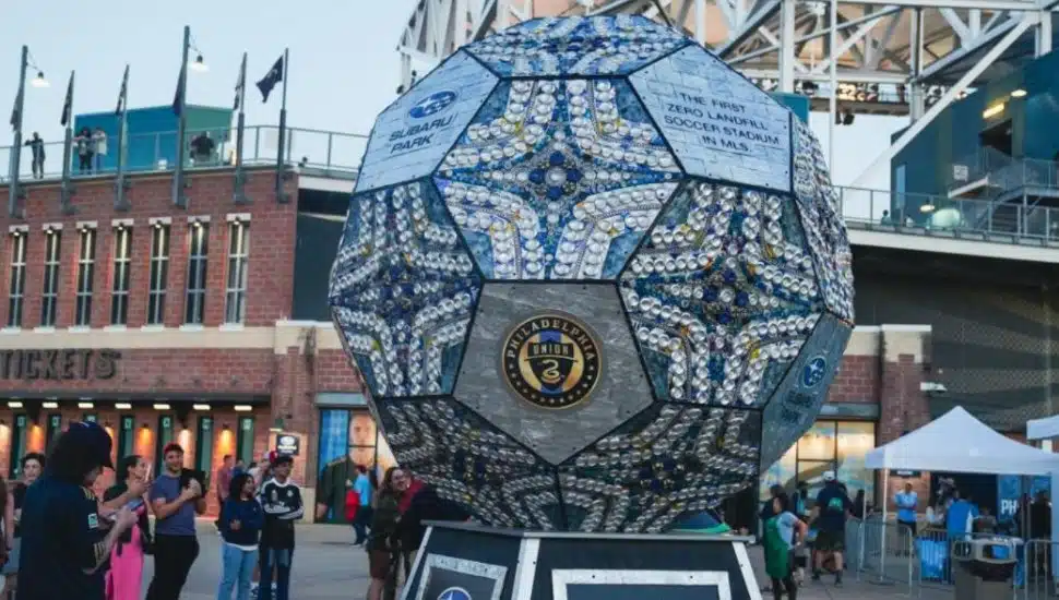 Subaru Park soccer upcycled scuplture