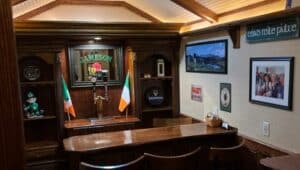 An interior look at Park a Pub, a mobile pub available for rent.