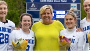 Cabrini women's lacrosse coach Jackie Neary with her 2023 seniors.