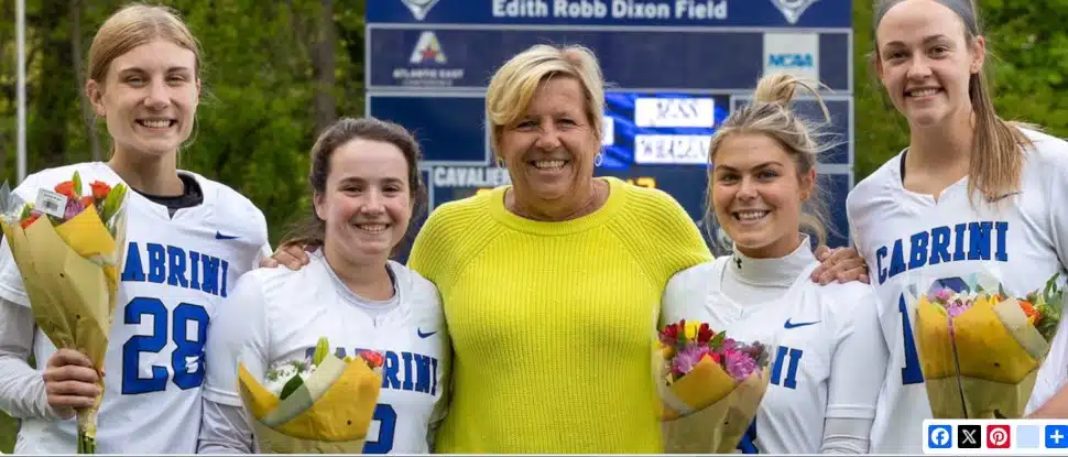 Cabrini women's lacrosse coach Jackie Neary with her 2023 seniors.