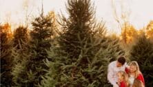 A mom, dad and a little girl check out a Christmas tree at Linvilla Orchards in Media.