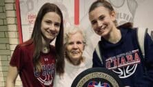 Molly Rullo (right with sister Megan Rullo (left) and their grandmother Eileen at the Palestra after Molly's Cardinal O'Hara team won the Philadelphia Catholic League title.