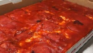 A box of Pica's square pizza.