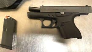A gun confiscated from a Florida man at the Philadelphia Airport last Monday.