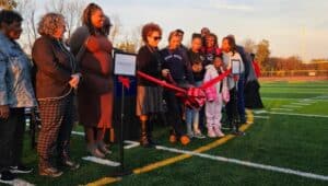The ribbon cutting ceremony for the new Rap Curry Athletic Complex Kerr Field.