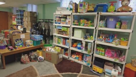 A room full of items available to foster families at Sain Stephen's Episcopal Church in Norwood.