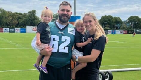 Jason Kelce and Kylie Kelce with two of their three children.