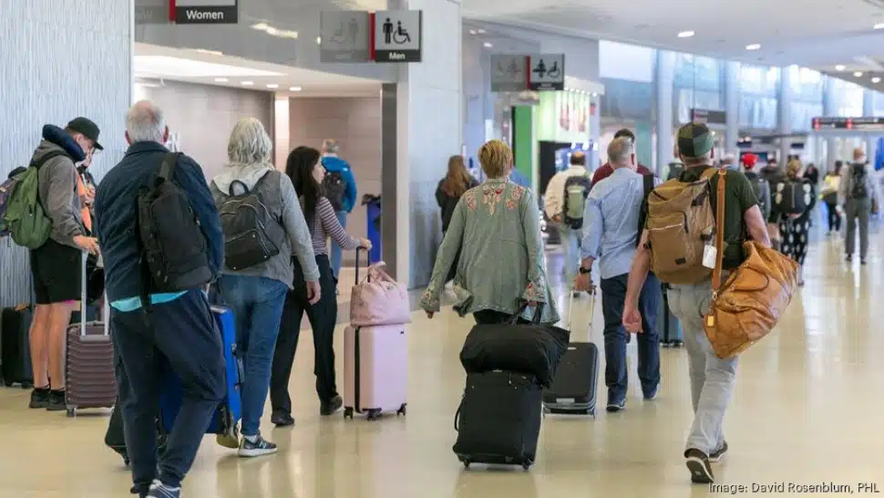 Travelers coming and going at the Philadelphia International Airport