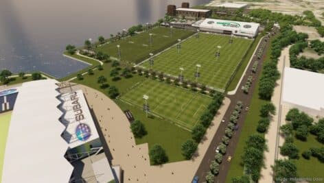 A rendering of the Philadelphia Union WSFS Bank Sportsplex in Chester