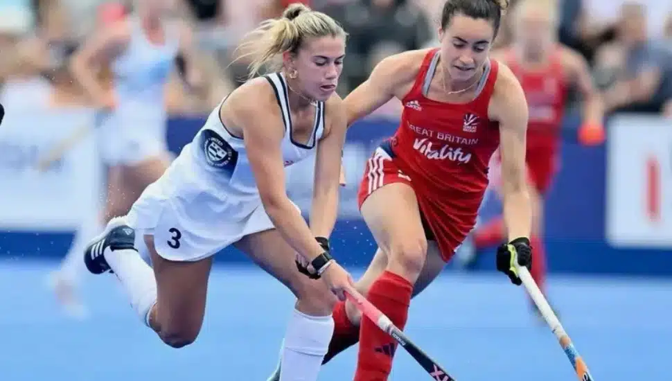 Ashley Sessa on the field during a field hockey match.