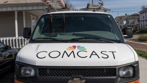 Richmond - Circa April 2022: Xfinity branded Comcast vehicle. Comcast owns NBCUniversal, Xfinity Internet and DreamWorks Animation.