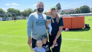 Jason and Kylie Kelce with their three daughters.