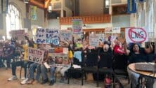 Opponents of the proposed liquified natural gas facility in Chester in August at a state task force hearing at Widener University.