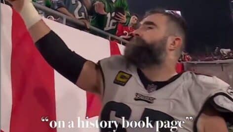 Jason Kelce appearing in a Swifties nostalgia video appearing on X.
