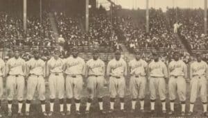 Group portrait of the Hilldale team and the Monarchs before the opening game of the 1924 Negro League World Series.