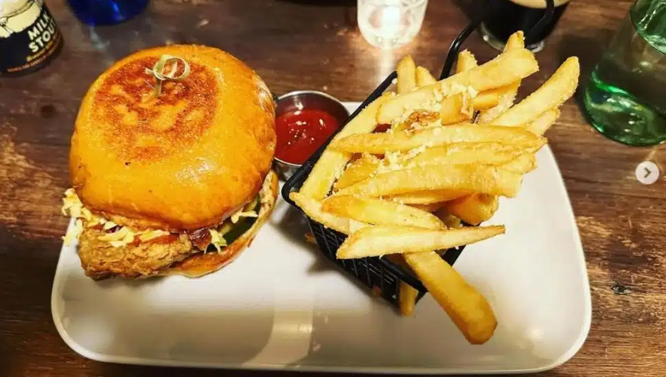 The hot chicken sandwich platter at Village Vine.
