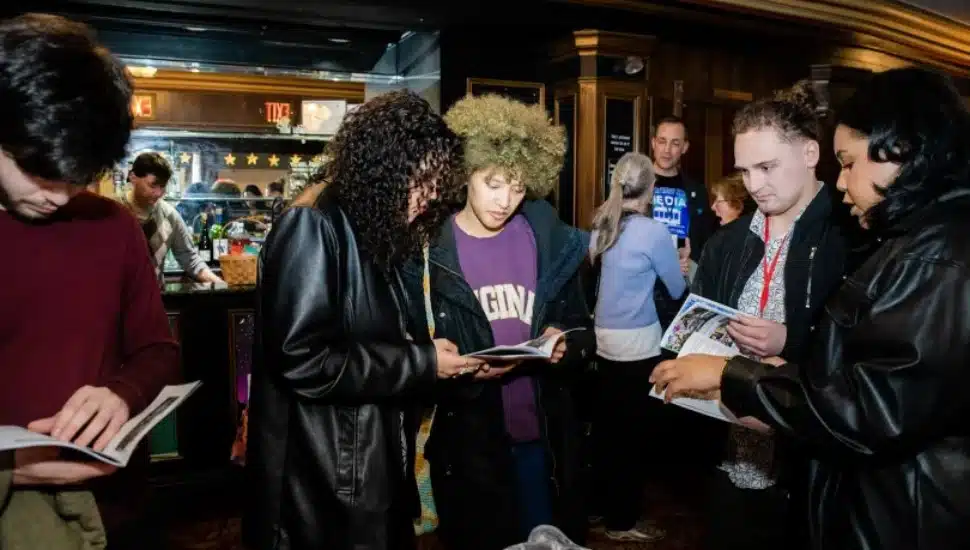Film-goers gather in the Media Theatre lobby during the 2023 Media Arts Council Film Festival.