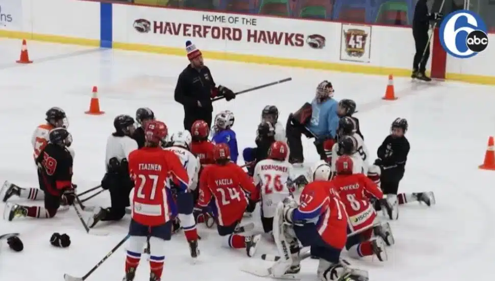 The Haverford Hawks and Viikingit ice hockey team from Finland spend some time together on the ice.
