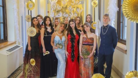 Immaculata fashion merchandising students in formal wear.
