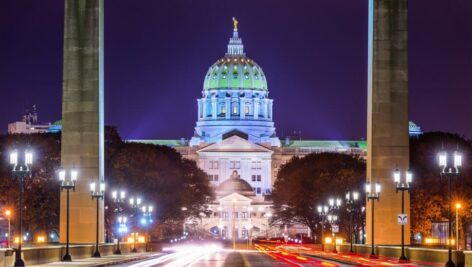 Pennsylvania State Capitol in Harrisburg. Gov. Josh Shapiro launched a new policy last year aptly named Payback with a goal of speeding up the process of permit issuance in Pennsylvania.