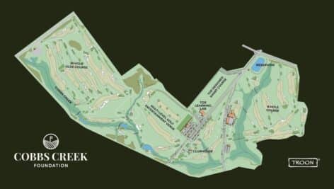A map showing the new Cobbs Creek Golf Campus.
