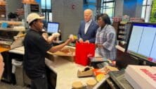 President Joe Biden and Philadelphia Mayor Cherelle Parker at the enter City Wawa at 6th and Chestnut Streets.