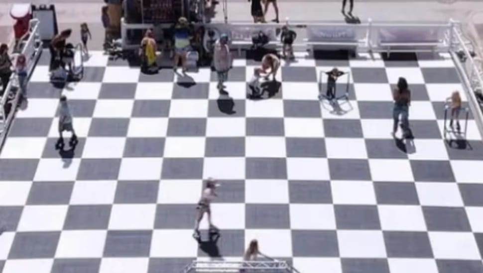 An overhead shot of the Dilworth Plaza roller skating rink in Philadelphia.