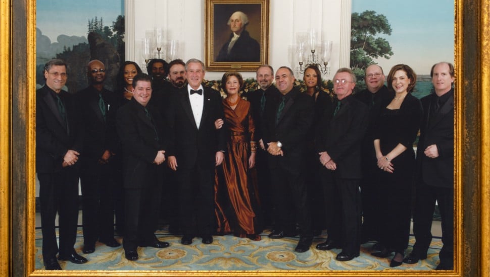 The Chadds Ford wedding band Jellyroll is shown at a White House reception with former President George W. Bush.