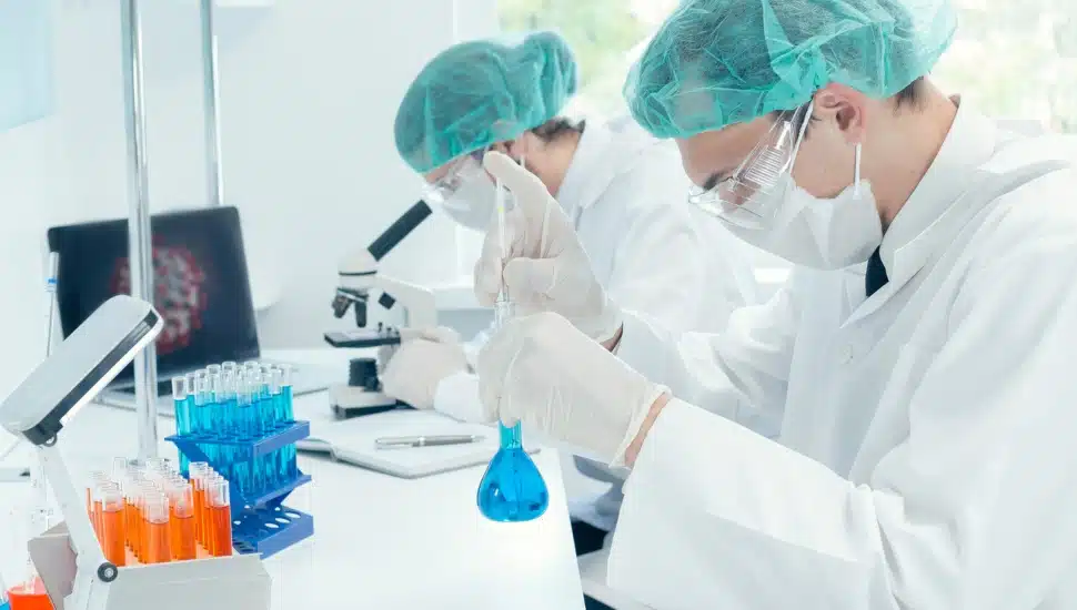 Researchers testing new drugs.