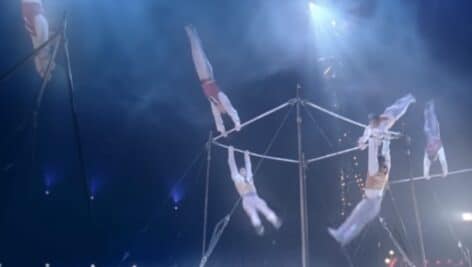 Aerialist acrobats perform in Cirque du Soleil's "Corteo."