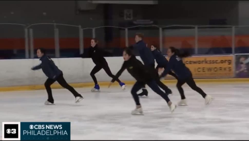 The IceWorks Skating Club in Aston practices a routine.