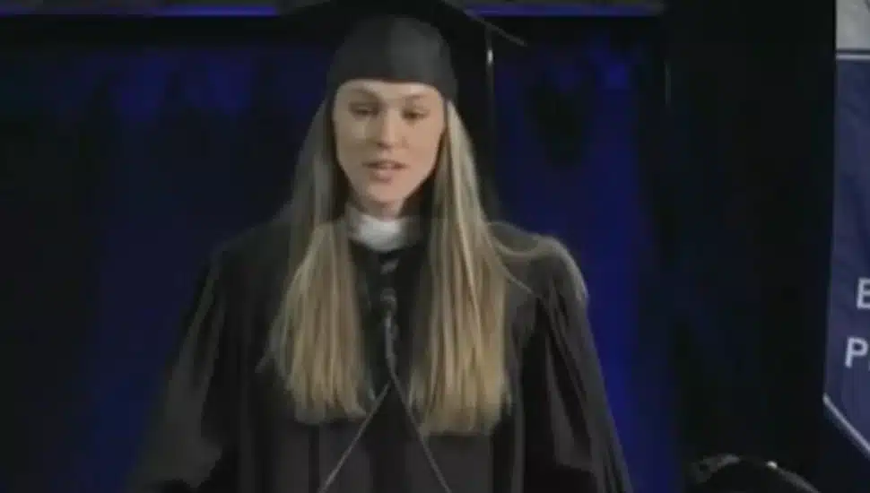 Kylie Kelce addresses the Cabrini University Class of 2024.