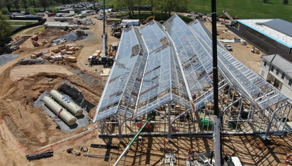 Glass panels being installed at West Conservatory.