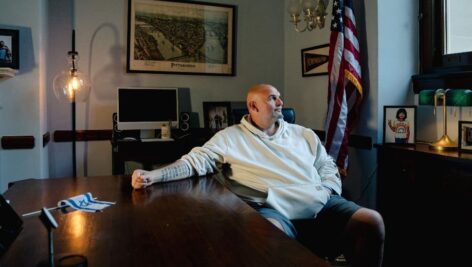 U.S. Senator John Fetterman in his Capital Hill Office. Though Fetterman has broken with the Democrats on some controversial issue, despite his different views, he remains a Democrat.